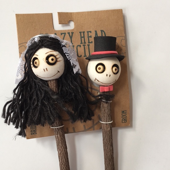 CRAZY HEAD PENCIL SET bride groom handmade wood